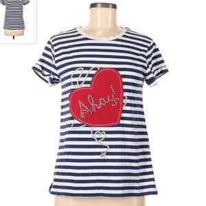 Newport News Nautical Blue White Striped "Ahoy" Top Tee T-Shirt Women's Medium M